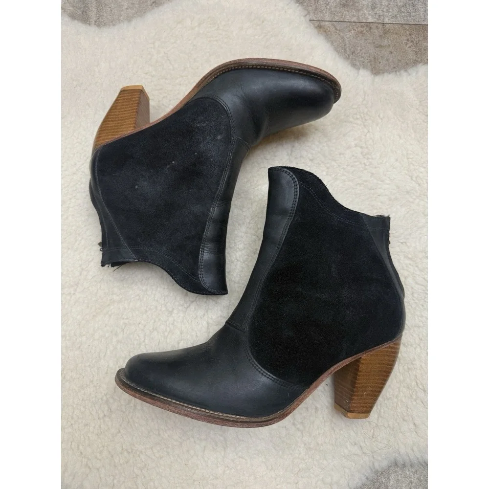 Anthropologie J Shoes Ranch 2 Calico Black Leather Ankle Boots Western Boho 8